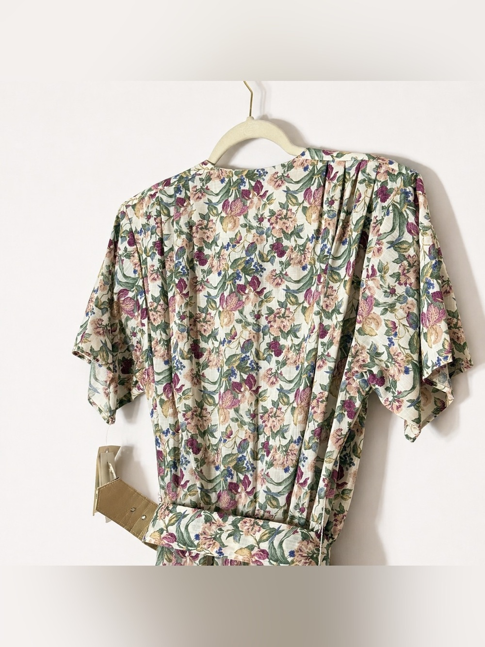 Vintage Deadstock Stuart Alan Floral Midi Dress Pleated Belted Made USA Size 16 - Picture 6 of 8
